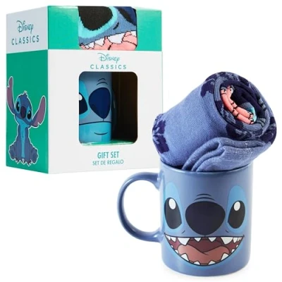 Afbeelding van Disney Stitch mok geschenkdoos en sokken cadeau idee Mickey Minnie Marie Aristokatten (donkerblauw Stitch)