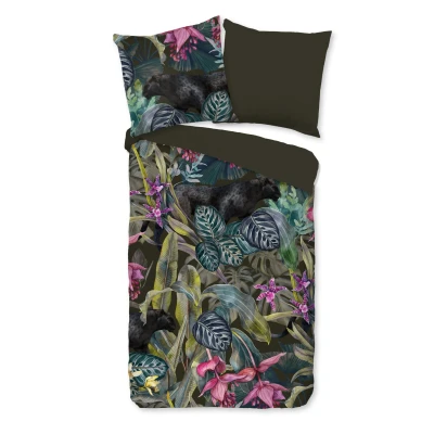 Afbeelding van Dekbedovertrek 135x200 cm Jungle Bladeren en Panter Print Multi 1 Persoons Microfiber