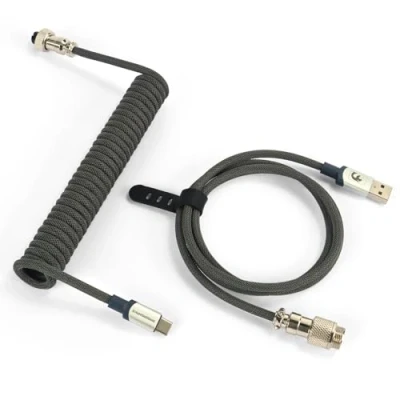 Afbeelding van MAMBASNAKE C01Pro Câble USB C Spiralé pour Clavier de Jeu, Cable Tressé Mécanique in Braided Nylon avec Aviateur en Métal Amovible, Type vers A Gris