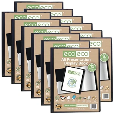 Image de eco A5 50% Recyclé 10 Pocket Couleur Noir Présentation Affichage du Livre (Paquet de 12)