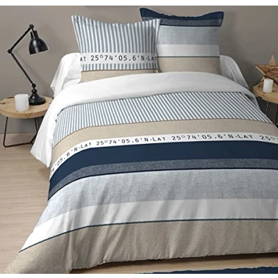 Afbeelding van LOVELY CASA Déco de maison dekbedovertrek 260 x 240 cm + 2 kussenslopen 63 cm, motief: Olonne, blauw