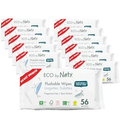Image de ECO by Naty Lingettes Bébé jetables toilettes écologiques biodégradables, à base de plantes, sans produits chimiques et hypoallergéniques, pour la peau sensible (12 x 56 I 672 lingettes)