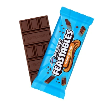 Afbeelding van Feastables MrBeast Peanut Butter chocoladereep Bevat 10 Repen van 60 gram.