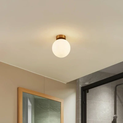 Afbeelding van Plafondlamp Lucande Bidolo, messingkleurig, glas, 15 cm, IP44