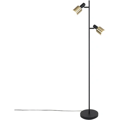 Afbeelding van QAZQA Design vloerlamp zwart met goud 2 lichts Stijn