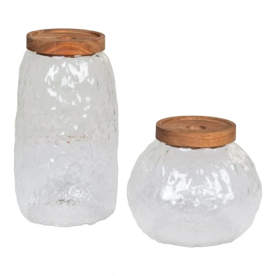 Afbeelding van Taipei Storage Jar Jar, glass/acacia, set of 2