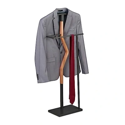 Afbeelding van Relaxdays dressboy slaapkamer grijs modern kledingstandaard staal houtlook