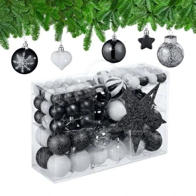 Afbeelding van Relaxdays kerstballen kerstboomversiering kerstboom ballen kunststof set van 101 zwart