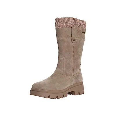 Afbeelding van Tamaris Comfort Snowboots, Dames, Maat: 38, Taupe Leer en textiel