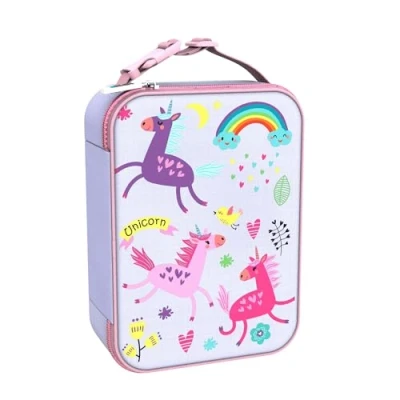 Afbeelding van ION8 Geïsoleerde lunchtas, 3 zijdige ritssluiting, flessenzak, wasbaar, polyester, eenhoorn print
