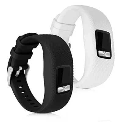 Afbeelding van kwmobile horlogeband geschikt voor Garmin Vivofit 4 Maat S 2x siliconen armband fitnesstracker in wit / zwart