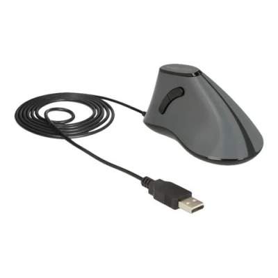 Image de Delock Souris verticale ergonomique Pour droitiers optique 5 boutons filaire USB gris noir la vente au détail