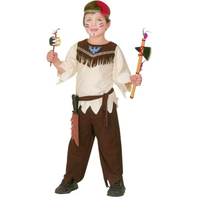 Afbeelding van Widmann Indiaan Kostuum Misizaagiwininiwag Amerika Jongen Bruin, Wit / Beige Maat 110 Carnavalskleding Verkleedkleding