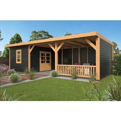 Afbeelding van Lariks Douglas overkapping Nijverdal met zwarte wanden DHZ bouw 900x410cm