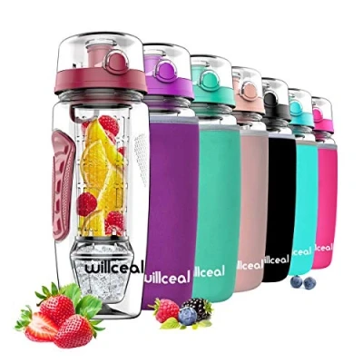 Afbeelding van willceal 950 ml Duurzame Fruit Infuser Waterfles met Verwijderbare Gel Bal, Groot BPA Vrij Tritan, Flip Top Deksel, Lekvrij Sport, Camping, donkerrood