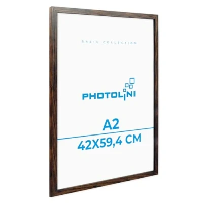 Afbeelding van PHOTOLINI Fotolijst A2 42 x 59,4 cm, MDF houten lijst donker eiken, onbreekbaar acrylglas om op te hangen, extra accessoires voor foto&#039;s, afbeeldingen en posters