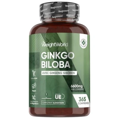 Afbeelding van WeightWorld Ginkgo Biloba tabletten 6600 mg 365 vegan voor 1 jaar Met Siberische Ginseng