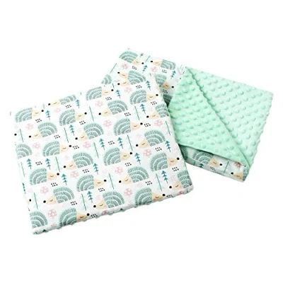 Afbeelding van Medi Partners Babydeken met kussen, 100% katoen, Minky, kinderdeken, 55 x 75 cm + 35 30 cm, multifunctioneel, voor kinderwagen, babyzitje wieg (egels Minky Mint)