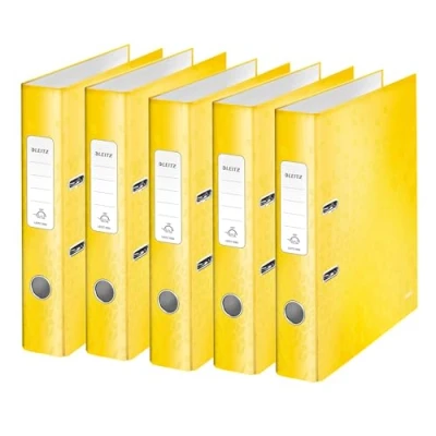 Afbeelding van Leitz WOW 10064016 Lot de 5 classeurs qualité à 180 en carton gris laminé Jaune Format A4 Dos 5,2 cm