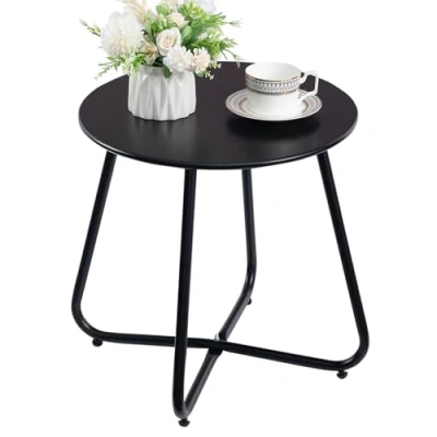 Afbeelding van HollyHOME Bijzettafel voor terras, salontafel, balkon, buiten, ronde tuintafel, kleine bijzettafel, metaal, woonkamer, tuin, zwart