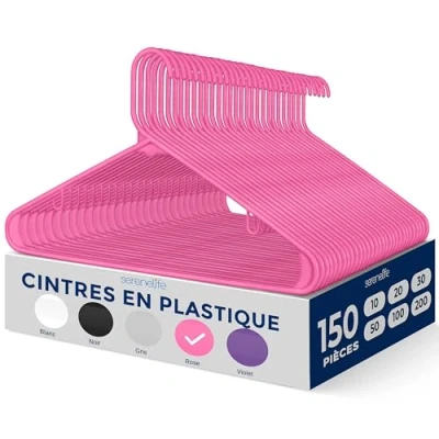 Afbeelding van SereneLife Kleerhanger Plastic Hangers Antislip Ruimtebesparende Kledinghangers 150 Stuks Duurzaam en Sterk voor Hemden, Truien, Hoodies, Kinderkleding Jurken Lichtgewicht Roze
