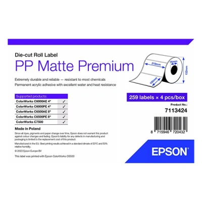 Image de Epson Premium Polypropylène (PP) mat adhésif permanent en acrylique 105 x 210 mm 1036 étiquette(s) (4 rouleau(x) 259) Étiquettes forme découpée