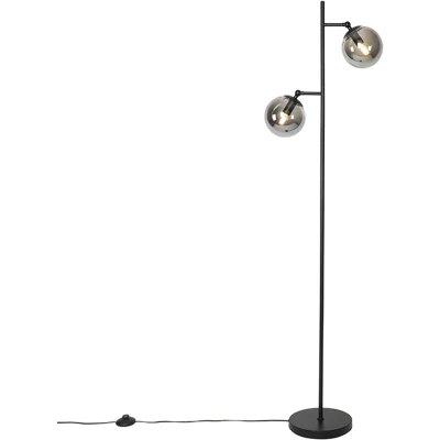 Afbeelding van QAZQA Art Deco vloerlamp zwart met smoke glas 2 lichts Pallon