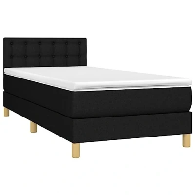 Image de vidaXL Sommier à lattes de lit avec matelas Noir 90x190 cm Tissu