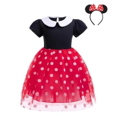 Afbeelding van Lito Angels Kostuum prinses Minnie Mouse met muizenoren, haarband voor baby&#039;s, meisjes, maat 18 24 maanden, rode stippen (etiket van stof 90)