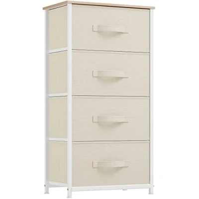 Afbeelding van YITAHOME Commode met 4 laden voor slaapkamer, stoffen commode, opbergladen handgrepen, metalen frame woonkamer, hal, kinderkamer, crèmewit