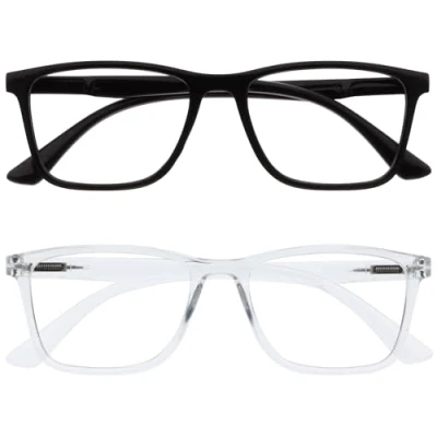 Image de OPULIZE NYX Lot de 2 lunettes anti reflets pour ordinateur et jeux vidéo, protection UV fatigue oculaire, monture rectangulaire, noir clair, homme femme, Noir/transparent 2, taille