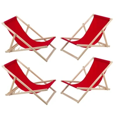 Afbeelding van Set van 4 ligstoelen Tuinstoel Strandstoel rood
