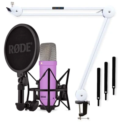 Afbeelding van Rode NT1 Signature Purple paarse studiomicrofoon + Keepdrum MS138 scharnierarm statief wit