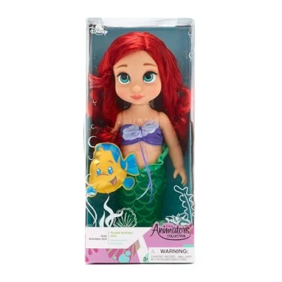 Afbeelding van Disney Store Ariel Kleine Zeemeermin uit de Animator Collection, 39 cm/15 inch, met realistisch haar, outfit en zacht pluche van satijnen Flounder, prinses verzamelpop, leeftijd 3