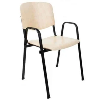 Afbeelding van Vergaderstoel of conferentiestoel basic zwart frame met armleuningen hout