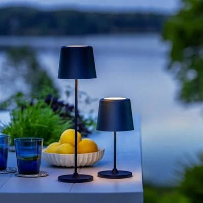 Afbeelding van Lightbox Led tafellamp voor binnen en buiten, 37 cm hoog 23 hoog, diameter 10 cm, matzwart, met touch dimmer, mobiel, draadloos
