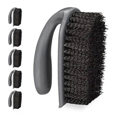Afbeelding van Relaxdays handborstel harde haren 6 stuks schrobborstel schoonmaakborstel grijs