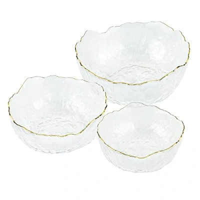 Afbeelding van Navaris 3x glazen serveerschalen Schaaltjes in 3 maten Ronde kommen ter decoratie Als fruitschaal dessert schaal of salade kom Gouden randje