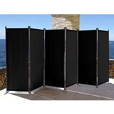Afbeelding van QUICK STAR Paravent Set van 6 scheidingswanden stof, opvouwbaar, 340 x 165 cm, zwart