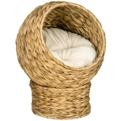 Afbeelding van PawHut Kattenslaapplek, kattenbed met kussen, kattengrot, bananenblad D30 105