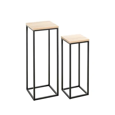 Afbeelding van Haku 2 stuks bloemzuilen van metaal, eiken, zwart, 23 x 67 cm