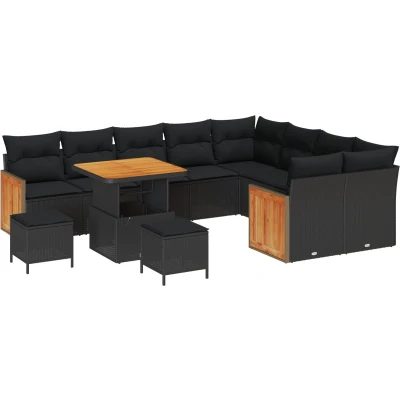 Afbeelding van vidaXL 12 delige Tuin Sofa Set met Kussens Zwart Poly Rattan Acacia