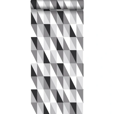 Afbeelding van ESTAhome behang grafische driehoeken zwart, grijs en wit 139121 0,53 x 10,05 m