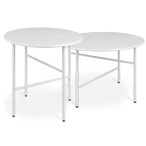 Afbeelding van bomoe Finn Set van 2 Ronde Bijzettafels Metaal Wit Krasbestendig Tafelblad Ø 44cm &amp; Ø53cm Stabiel, Lichtgewicht Salontafel voor Binnen Buiten
