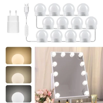 Afbeelding van Make upspiegellampen met schakelaar, IP43, USB poort, 3 kleuren en 10 helderheden, dimbaar, spiegelverlichting voor slaapkamer/badkamer, stuks