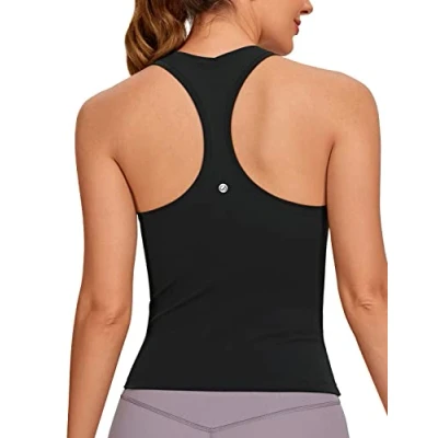 Afbeelding van CRZ yoga Butterluxe dames racerback tanktop mouwloze trainingstops atletische shirts, zwart.