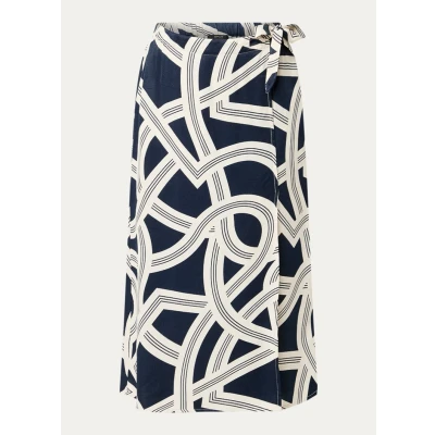 Afbeelding van OPUS dames Robali midi rok met print in de kleur Donkerblauw, maat: 34