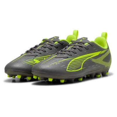 Afbeelding van Puma Ultra 5 PLAY MG JR Unisex Voetbalschoenen met kunststof noppen voor kinderen, Maat: 38, Matte aged silver/yellow alert Textiel/ synthetisch