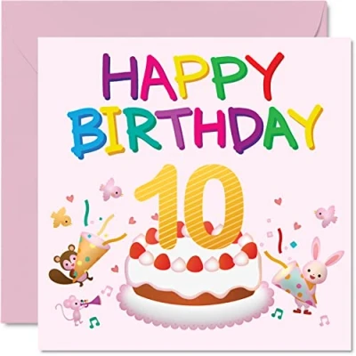 Afbeelding van verjaardagskaart voor 10e verjaardag meisje 10 jaar 145 mm x meisjes, nichtje, kleindochter, kind
