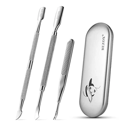 Afbeelding van BEZOX Cuticle Pusher Uv Gel Polish Soak Off Remover Tool en Nail Art cleaner Trimmer &amp; Callus Removal Fork Roestvrijstalen manicureset Pakket van 3